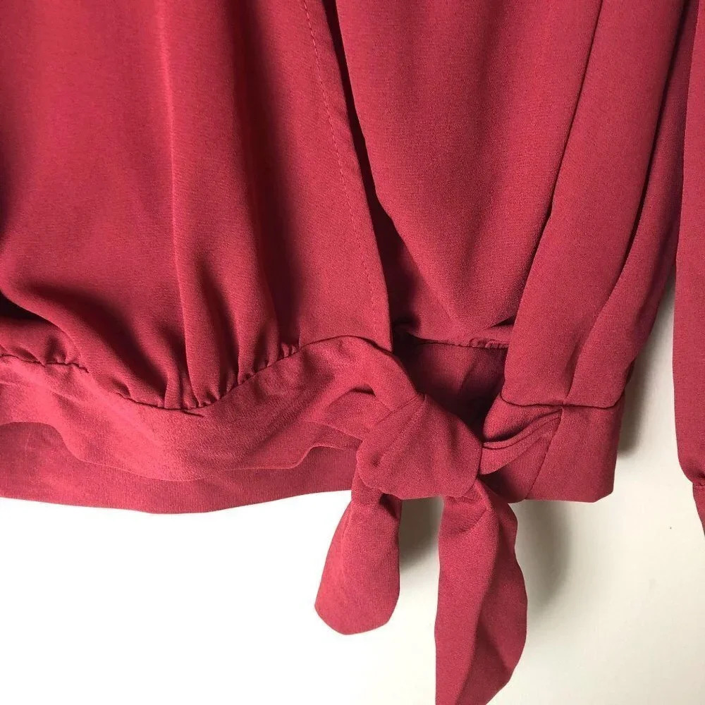TIMING | Red Wrap V-neck Blouse - Picture 5 of 6